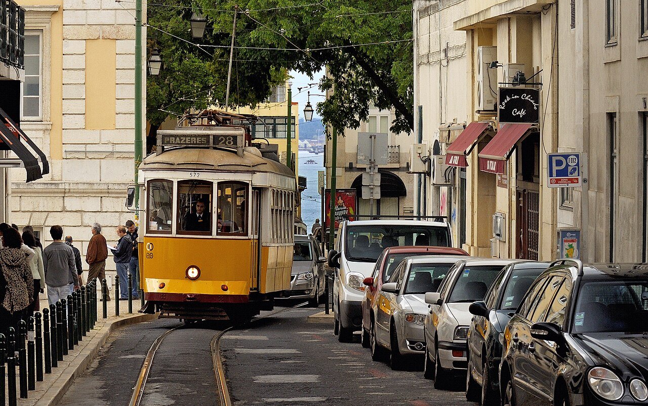Yellow tram 28 in Lisbon